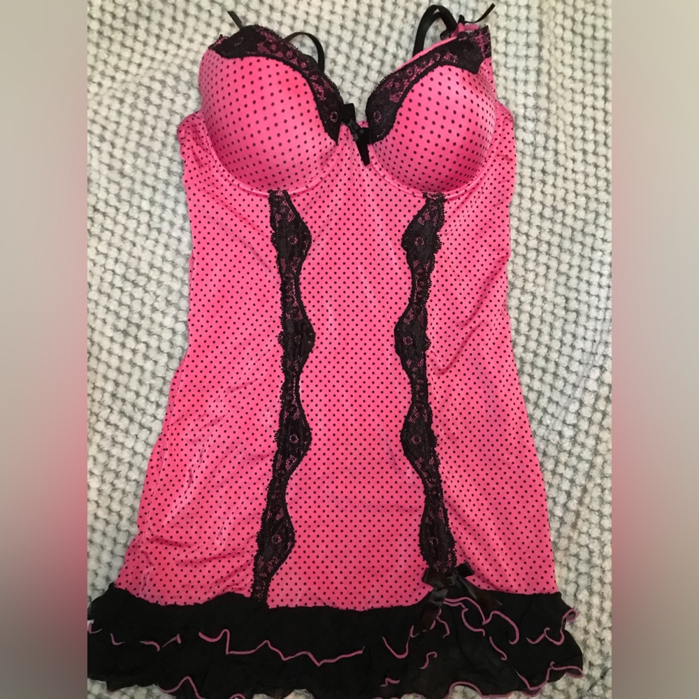 Polka dot y2k chemise dress push up ruffle frill girl pop lingerie sexy